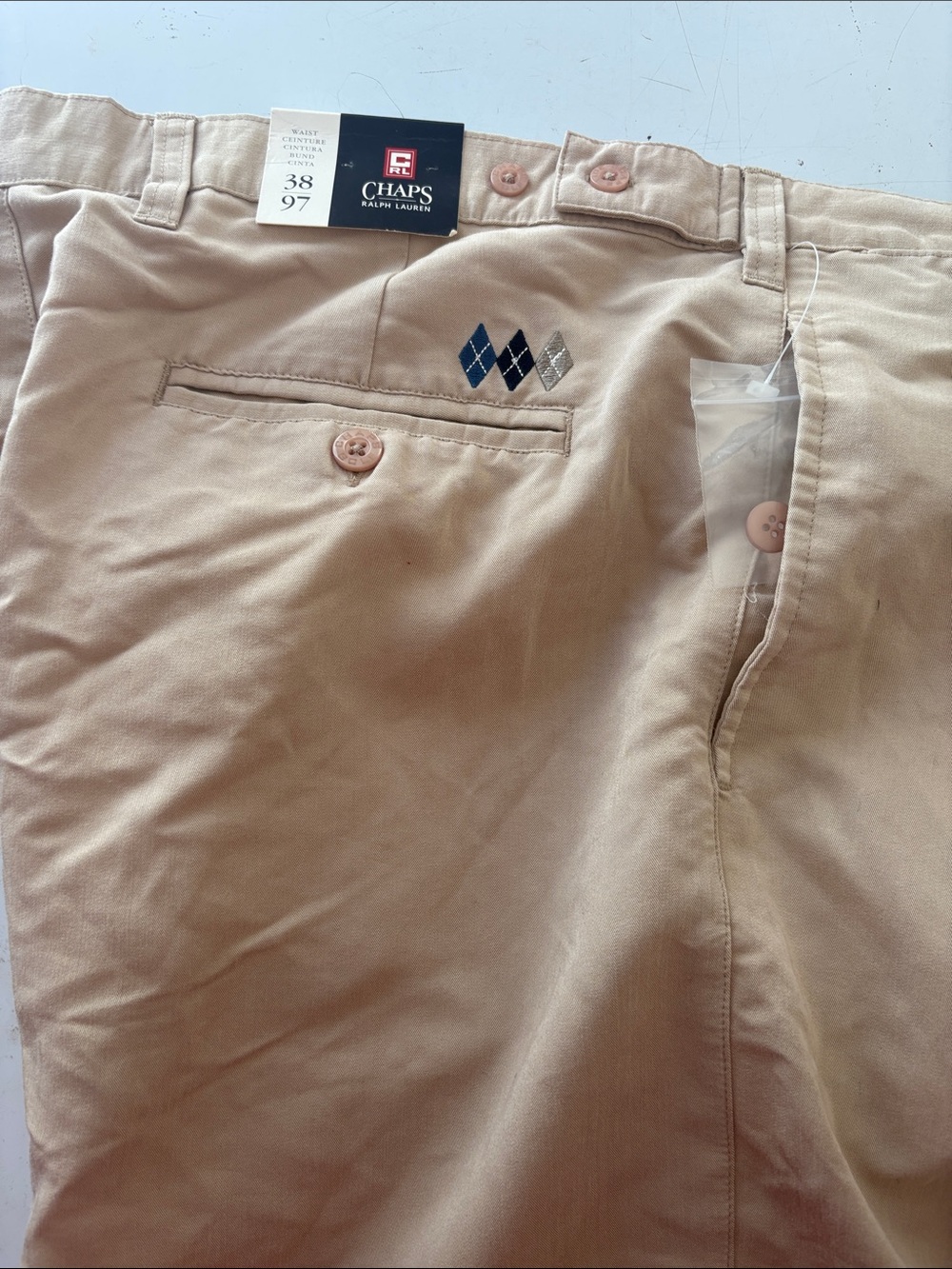 Chaps Men's Tan Cotton Chinos with Argyle Detail